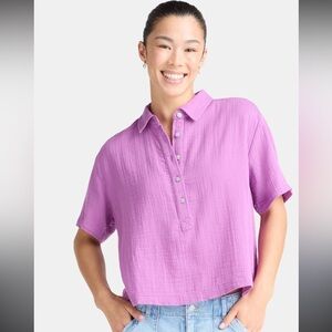 Time and Tru Women's Cotton Double Cloth Cropped Shirt